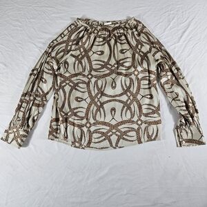 Silk H&M X Richard Allen Beige and Brown Geometric Blouse